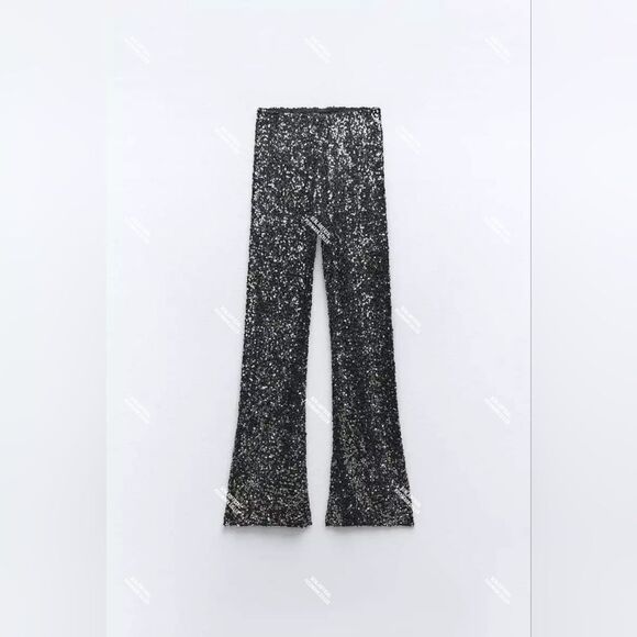 NWT ZARA FLARED SEQUIN LEGGINGS - Picture 9 of 15